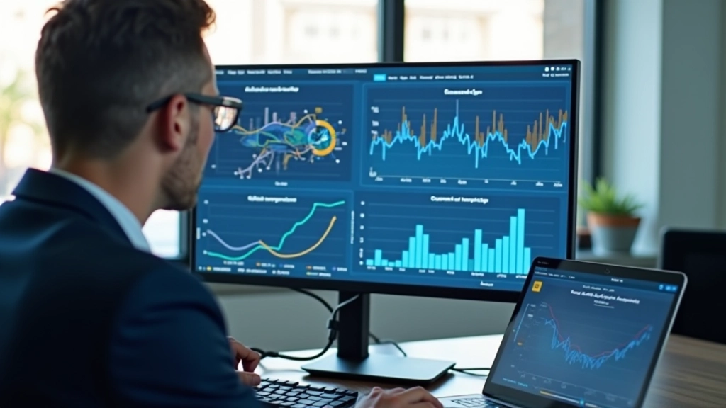 Schermo con grafici di previsione e dati statistici in tempo reale