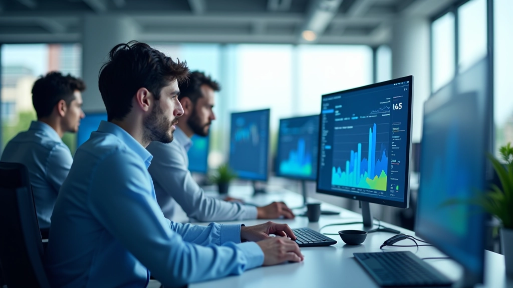 Team di esperti che lavora su dashboard con modelli predittivi e grafici in tempo reale