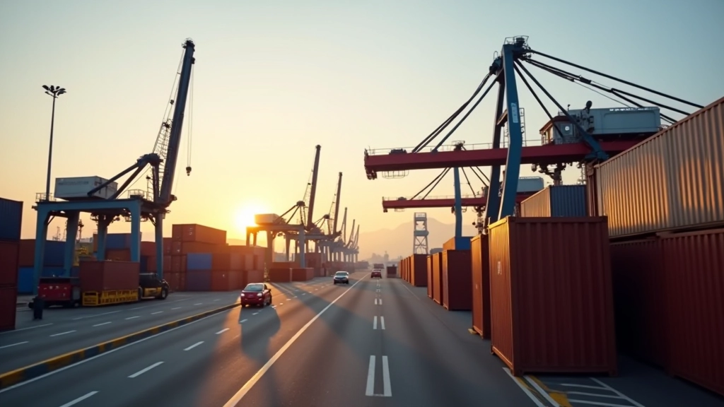 Terminale portuale con gru containerizzate e merci in movimento, porto moderno di Genova