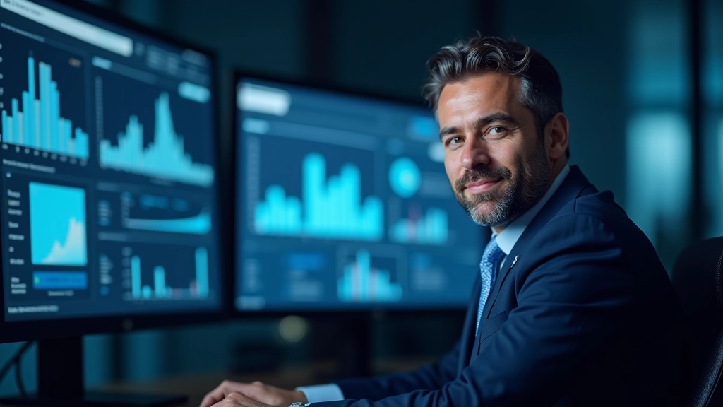 Operatore di controllo portuale che monitora il sistema di integrazione dati in tempo reale su schermi multipli